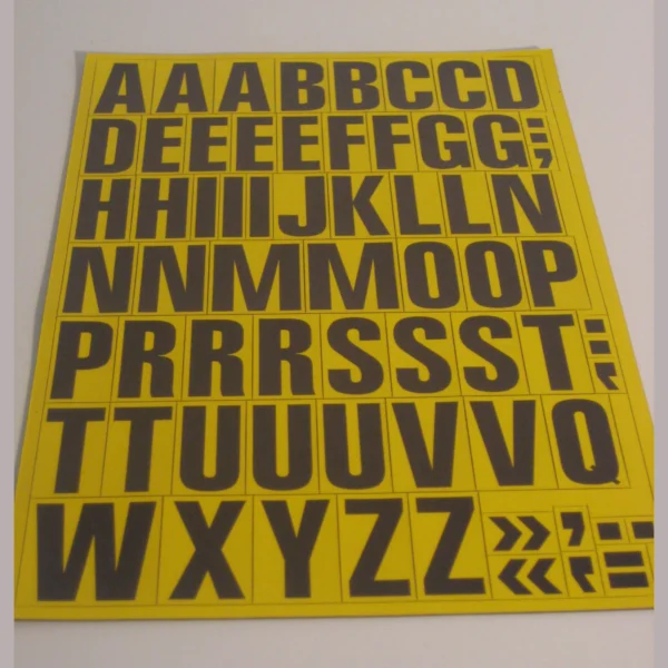 43mm Black Printed Magnetic Alphabet on Yellow Vinyl